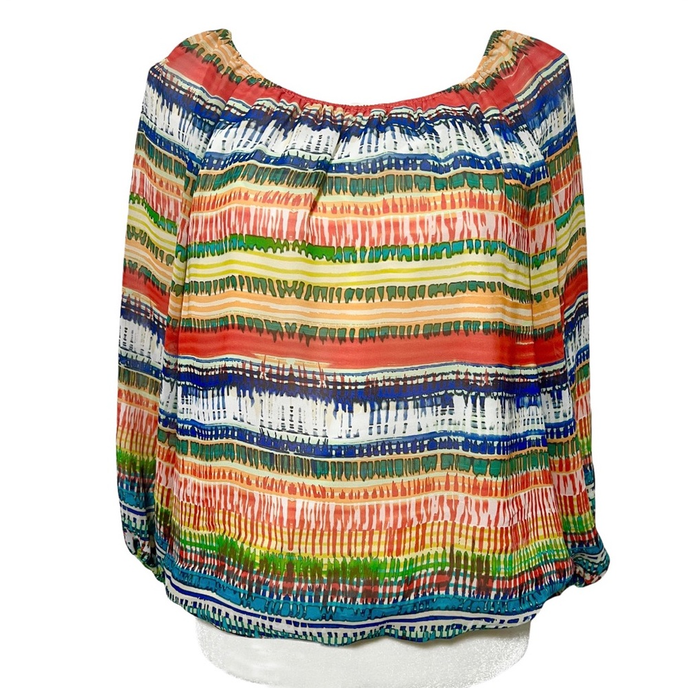 Chaus Multicolor Striped Blouson Balloon Sleeves Blouse Small